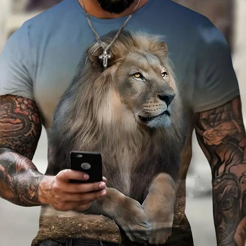 Neue Sommer Herrenmode T-shirt Persönlichkeit Löwe Gedruckt männer T-shirt Top M blau