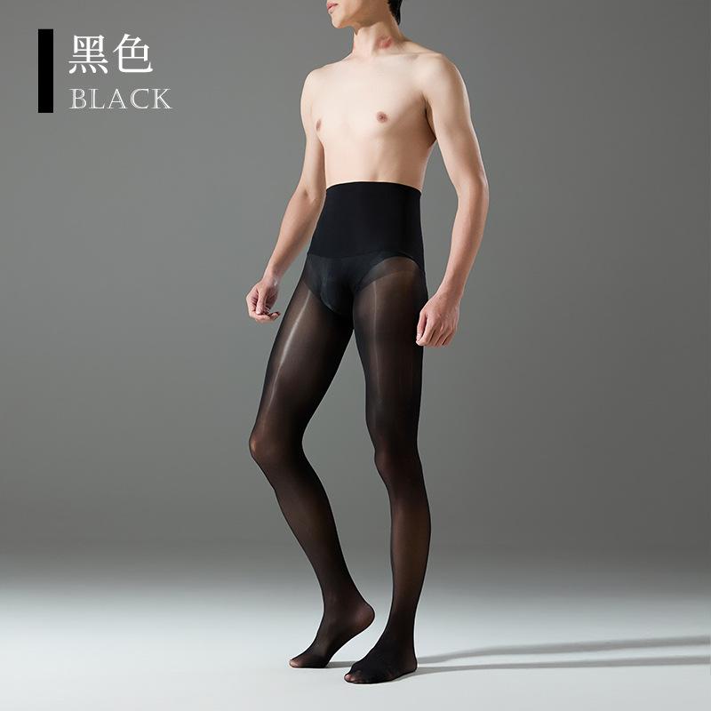 Sommer High Waist Nahtlose Herren Strumpfhose Öl Glänzend Elastisch Transparent Strumpfhose Reiz Sexy Beule Beutel Hülle Strumpfhose Socke U Pouch black