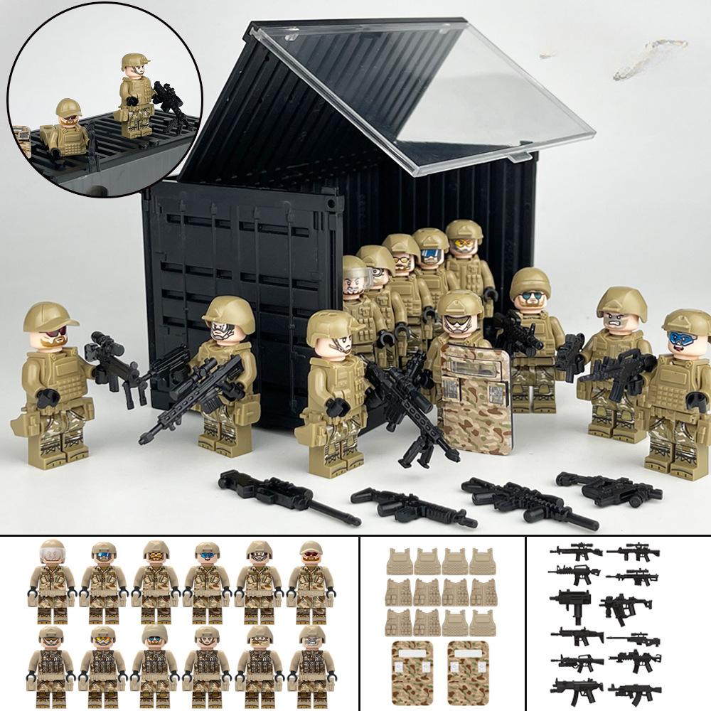 MOC Militär-Baustein-Set, Container-Kampf, Black-Panther-Angriff, kleines Pellet-Polizei-Puppenbauspielzeug black