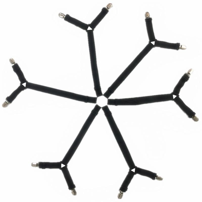 6-seitige Bettlaken-Schnalle, rutschfeste Riemen, Matratzen-Clip, elastischer Verschluss, Gürtelgreifer Black