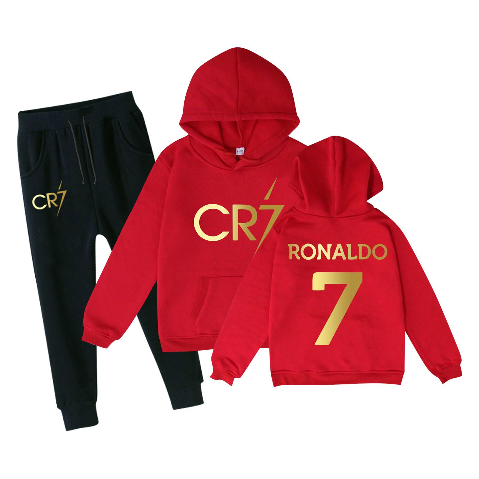 Kinder-Hoodie und Jogginghosen-Set in Rot mit schwarzer Hose, mit goldenem CR7-Design, Bequeme Sportkleidung für Jungen und Mädchen, Größen 4-12 140 rot