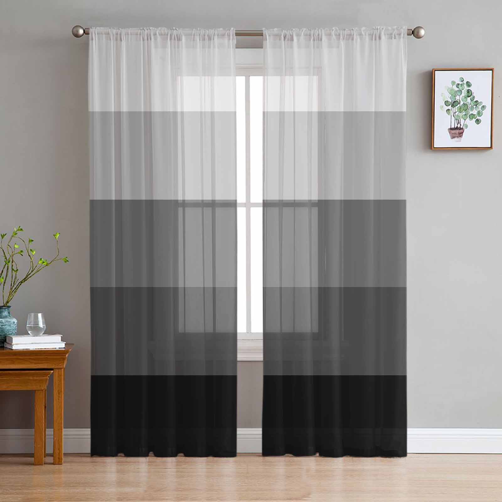 Streifen Farbverlauf Grau Transparente Vorhänge für Wohnzimmer Dekoration Fenster Vorhänge für Küche Tüll Voile Organza Vorhänge W135 x H115cm x1 gray