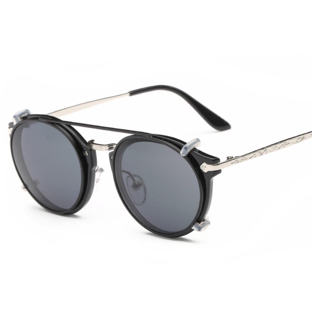 Doppelschicht Steampunk Klapp-Sonnenbrille Klappabdeckung Schwarze Gläser Brille Computerbrille Zwei Nutzungsarten Punk-Brille schwarz
