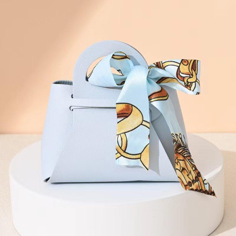 5 Stücke Leder Geschenktüte Hochzeit Gefälligkeiten Pralinenschachtel Eid Mubarak Tragbare Süßigkeiten Geschenk Kleine Box Korb Schmuck Verpackung Taschen hellblaue
