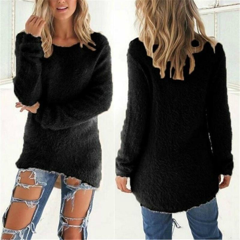 Frauen Kleidung Herbst und Winter Pullover Casual Langarm Pullover Damen Oansatz Shirts Baumwolle Pullover Lose Pullover 5XL schwarz