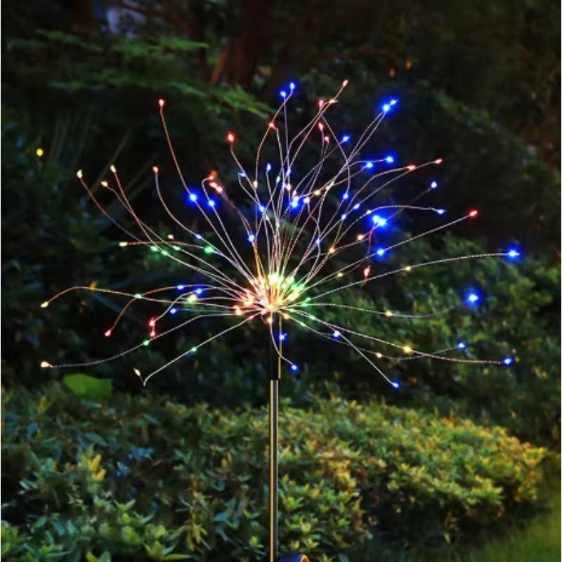 1 Stück Solar LED Blumen Feuerwerk Gartenleuchten Außen Wasserdicht Rasenlampe, Landschaftsbeleuchtung für Hof, Terrasse, Balkon, Weg, Park Basic fireworks-60LED
