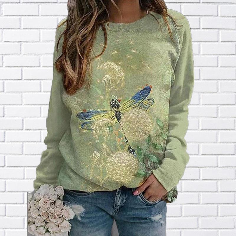 3D Druck Adler Frauen T-shirts Damen Tops Lange Hülse O-ansatz Pullover Femme T-shirts T Shirt Für Frauen M grün