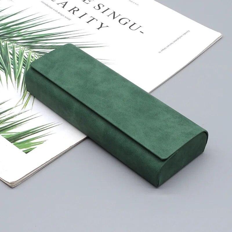 Hartschalen-Brillenetui für Herren und Damen, Brillenetui aus PU-Leder, tragbar, Anti-Extrusions-Sonnenbrillen-Aufbewahrungsbox, faltbare Brillentasche grün