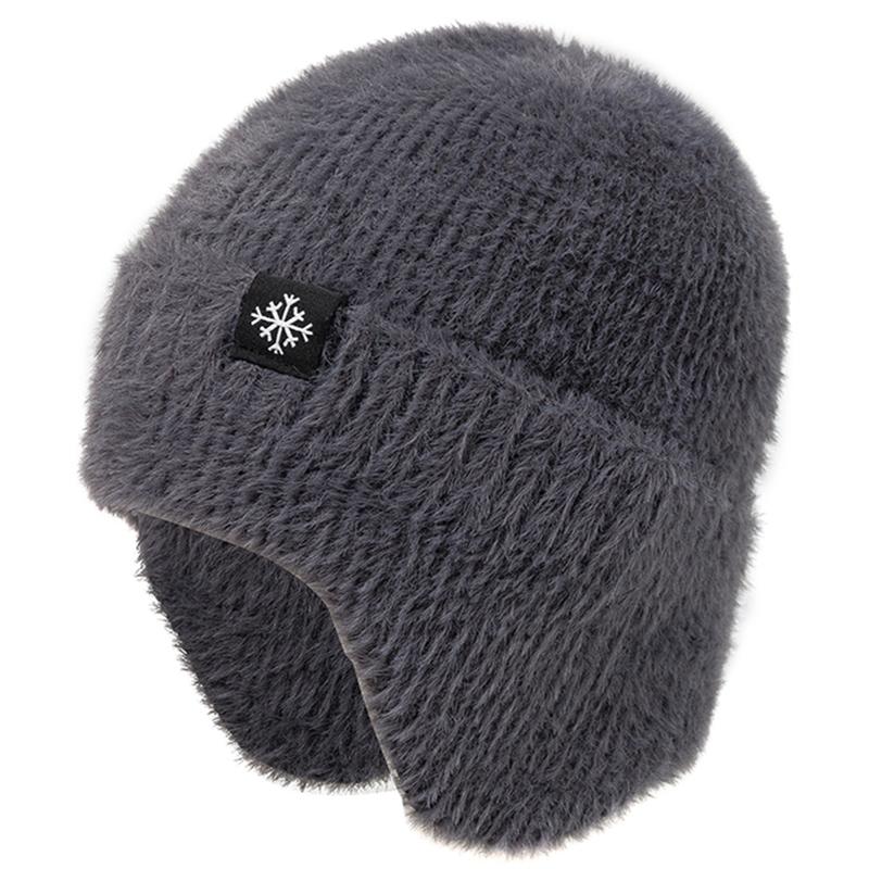 Neue Frauen Candy Farben Earflap Winter Hut Mode Faux Pelz Gestrickte Hut Kpop Stil Weichen Beanie Hüte Weibliche Streetwear Kappe 54cm-58cm dunkelgrau