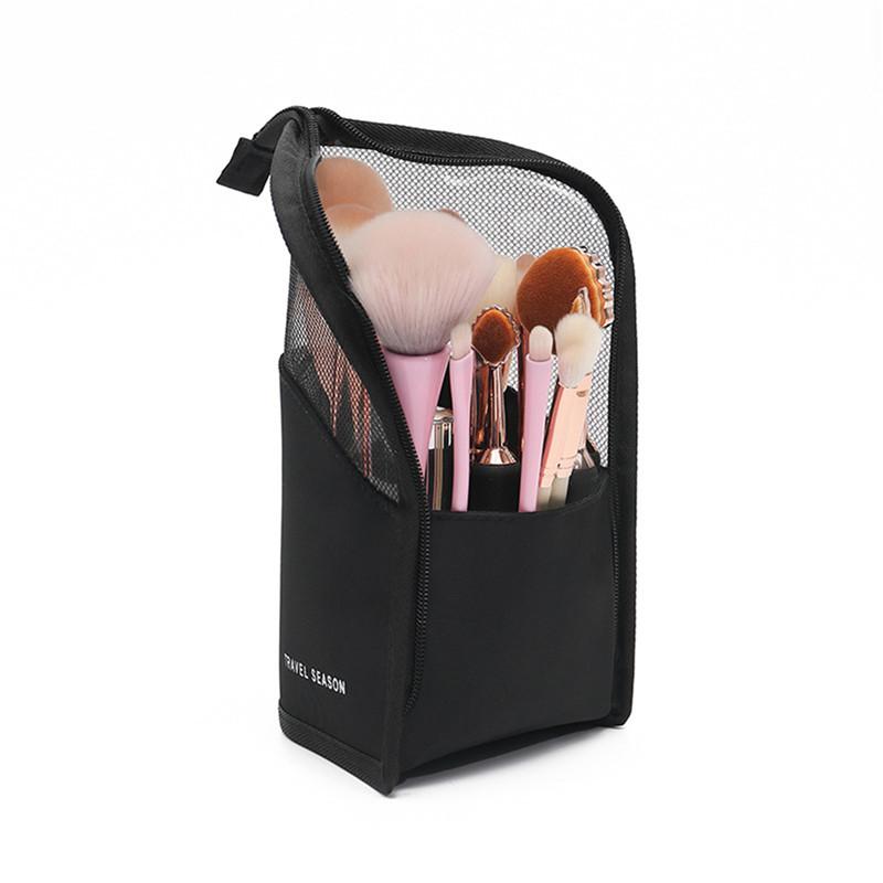 Make-up-Pinsel-Etui, Make-up-Pinselhalter, wasserdichte Reise-Kosmetiktasche, faltbarer Stand-up-Make-up-Becher mit Reißverschluss (Schwarz + Pink) schwarz