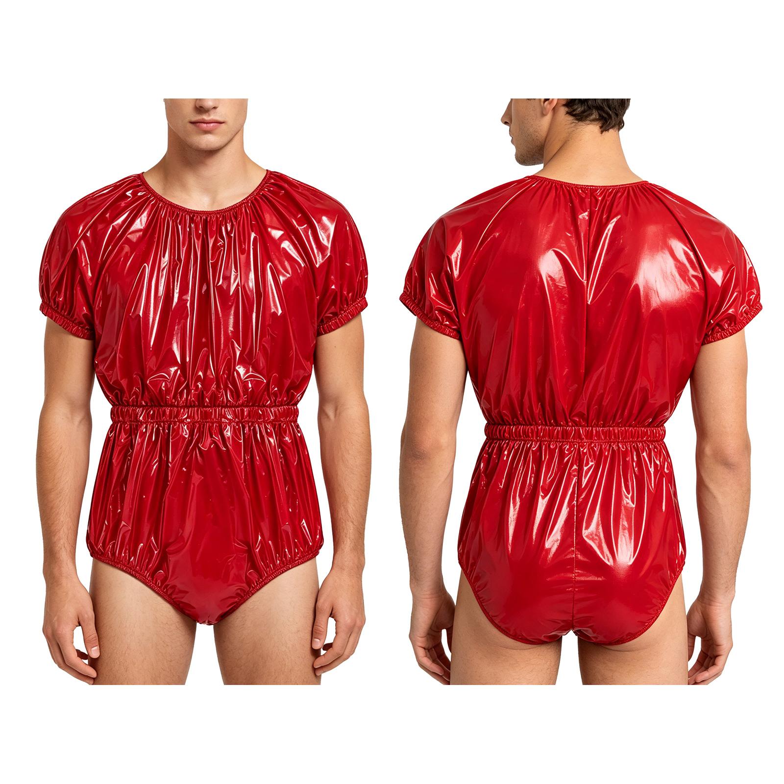 M-3XL Wasserdichter Windel-Overall für Herren, geknöpfter Schritt, kurzärmelig, elastische Taille, auslaufsicherer Body für adaptive Bademode M rot