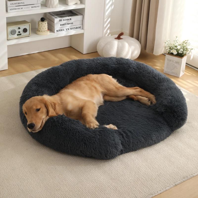 Neues rundes Plüsch-Haustierbett, winterwarm, mit langem Fell, Hund-Katzen-Bett, gemütliche weiche Schlafmatte, Kissen für kleine und mittelgroße Hunde, Katzen, Welpen, Kätzchen, Heimzubehör 70CM dunkelgraue