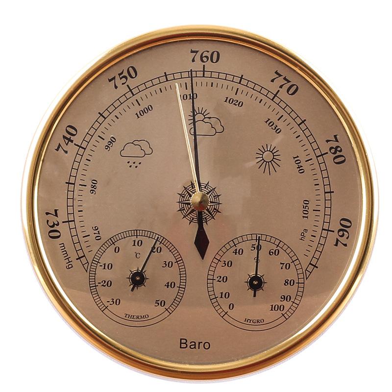 Präzisions-Wetterstation, 3-in-1-Barometer für den Innen- und Außenbereich, digitales Hygrometer, Barometer für Außentemperatur, Barometer mit Hygrometer 128mm gold