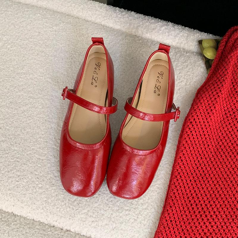 Mode Damen Weiches Schuhwerk Schnallenriemen Damen Ballerinas Mit Schuhen 2025 Neue Mode Flache Damenballerinas Mary Janes Lolita Schuhe 38 rot