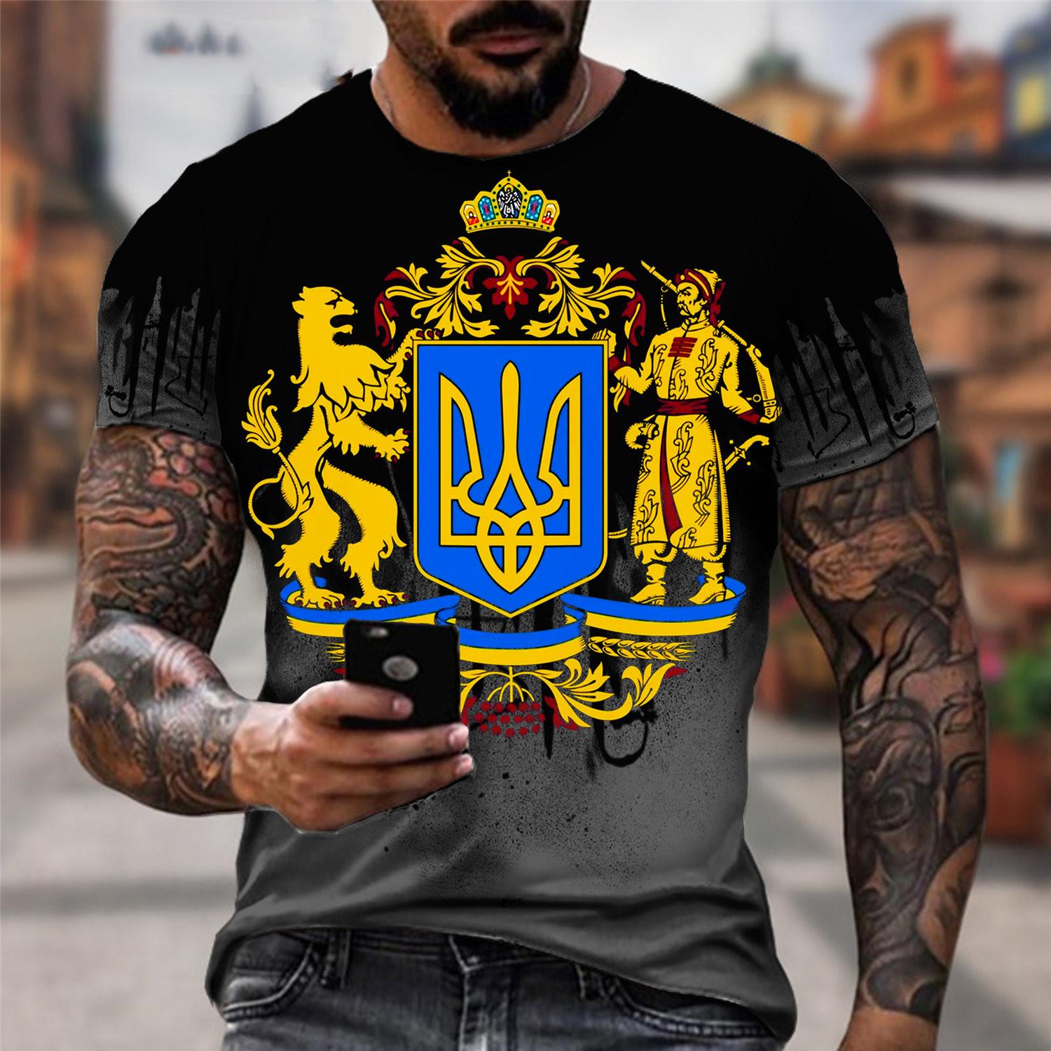 Ukrainische T-Shirts Männer 3D Vintage Print Flagge Kurzarm Harajuku Top Übergroße Shirts für Männer Kleidung 6XL