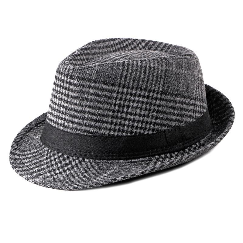 Herbst Winter Wolle Männer Topper Britischen Plaid Hut Gentleman Hut Jazz Topper Hut Frauen Fedoras Hut dunkelgraue