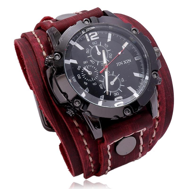 Punk Vintage Lederuhr Handgenähte Lederuhr Steam Age Uhr Herrenuhr Hip Hop Uhr rot