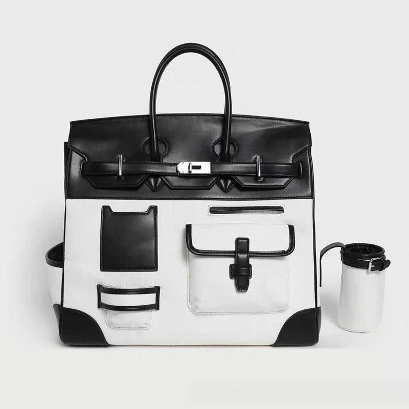 Direktvertrieb 40 Zoll Neue Platin-Tasche für Herren und Damen Personalisierte Schulter-Crossbody-Tasche Leinwand mit Leder-Spleißung Reisetasche Handtasche 40x22x35cm elfenbein