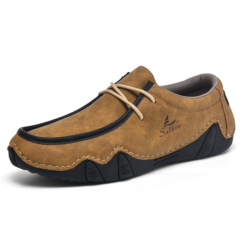 Handgefertigte lässige Lederschuhe für Herren, bequeme Fahrschuhe, weiche Leder-Loafer, Herrenschuhe, Mokassins, Werkzeugschuhe 40 braun