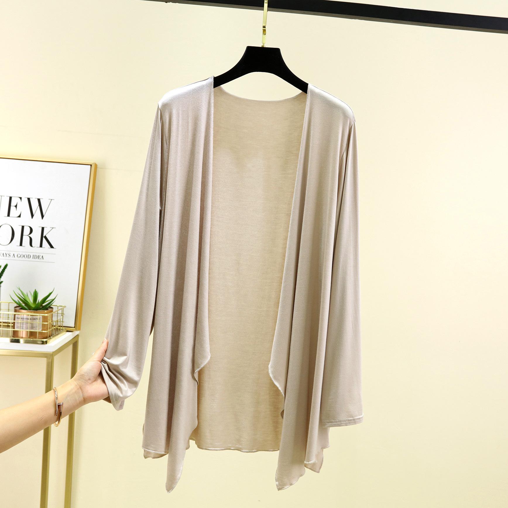 Herbst Sommer Sonnenschutzkleidung Damen Modal Cardigan Damen Schal Oberbekleidung Weibliche Langarm Strickjacken Damen Dünner Mantel M beige