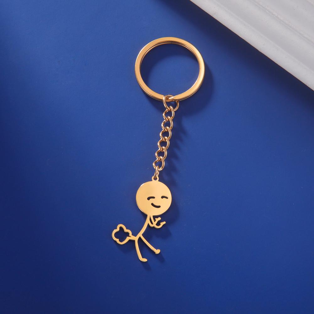 1 STÜCKE Lustige Parodie Furz Stickman Anhänger Schlüsselanhänger Edelstahl Schlüsselanhänger Hip Hop Stil Schlüsselanhänger Geschenk gold