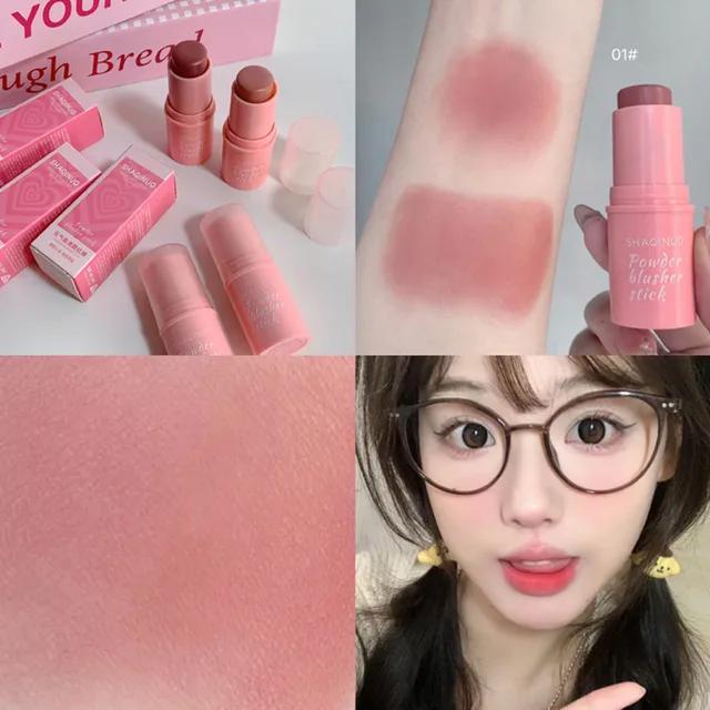 Rouge Stick Doppelseitig Ausgiebige Farbe Natürliches, lang anhaltendes mattes Make-up Monochrom Cremiger Rouge Stick 01#