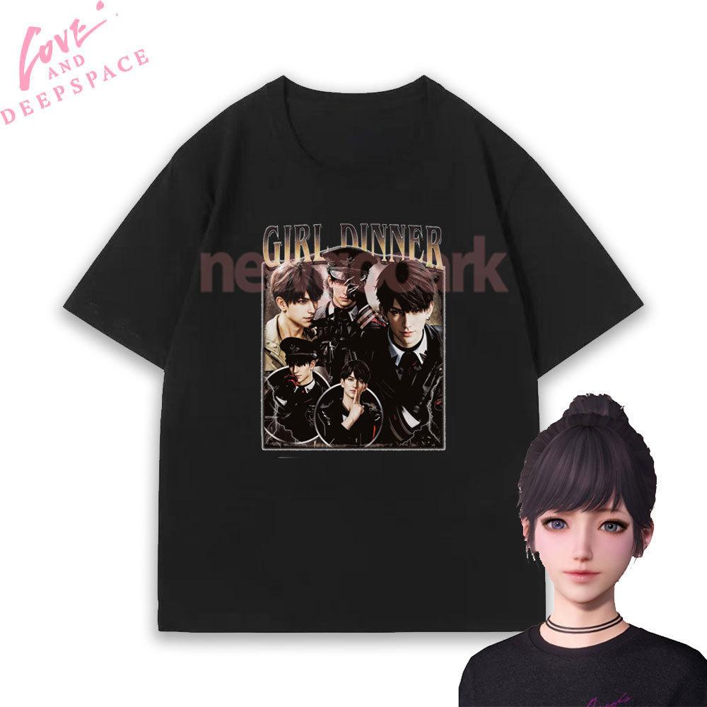Caleb Love und Deepspace Grafik T-Shirts Damen Unisex Otome Spiel T-Shirt Freundin Cartoon Anime Spiel Baumwolle Kurzarm M black