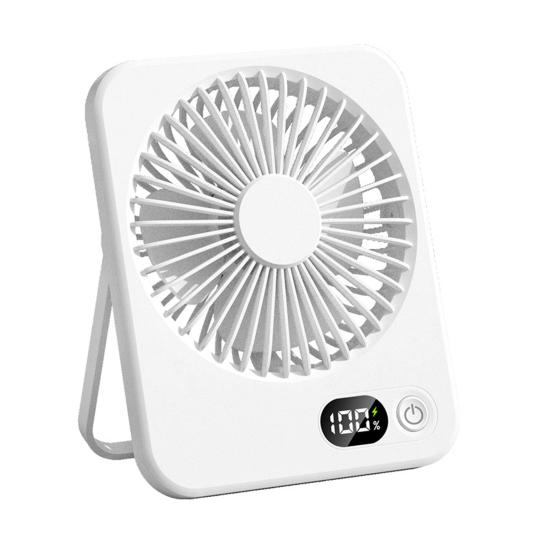Tragbarer Tischventilator, wiederaufladbarer, batteriebetriebener 1200-mAh-Standventilator mit digitaler Anzeige, ultra-leiser, faltbarer Desktop-Ventilator, 5 Geschwindigkeiten einstellbar weiß