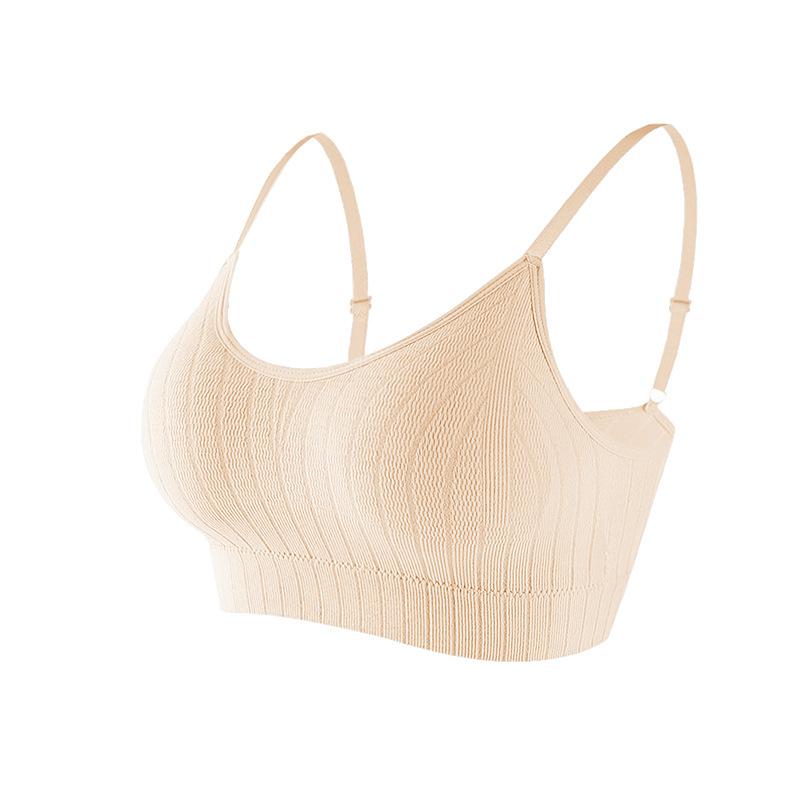 Damen Push-up-BH, elastisch, gerafft, All-Match-Unterwäsche, nahtloser BH, kabellos, einfarbig, verdickende Unterwäsche One Size hellbeige