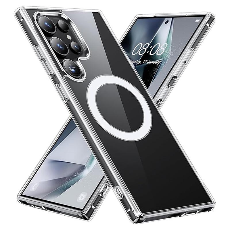 Für Magsafe Transparente Handyhülle für Samsung Galaxy S25 S24 S23 S22 Ultra Plus Stoßfest Klar Kabelloses Laden Magnetische Hülle S22 Plus gray
