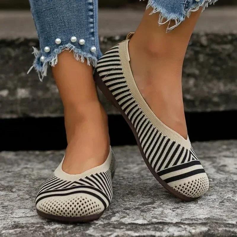 Neue Barfußschuhe Damen Freizeitschuhe Espadrilles Gestreifte Sportschuhe Flacher Absatz Eckige Zehenpartie Flache Sohle Lefu Schuhe Übergröße 43 36