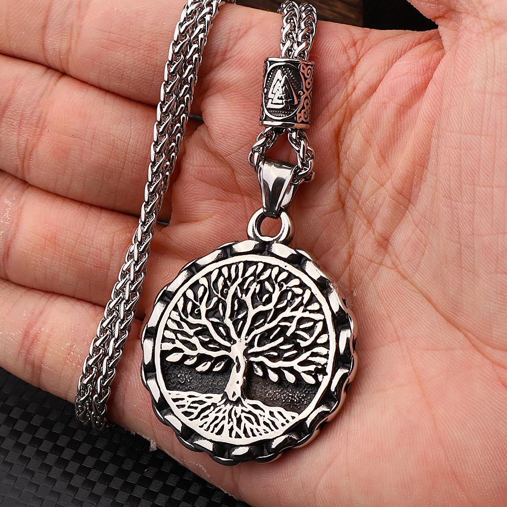 Yggdrasil Wikinger Lebensbaum Halskette Edelstahl Herren Runen Anhänger Nordische Mythologie Schmuck
