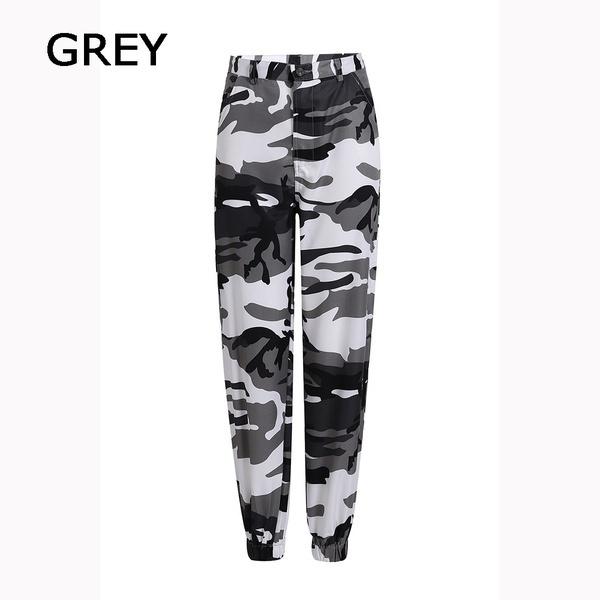 Damen High Waist Slim Cargo Camouflage Hose Plus Size Lose Hip Hop Hose Outdoor Sport Jogging Hose S-3XL S grau