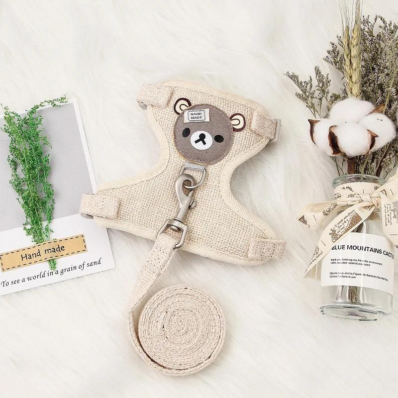 Niedliche Hundegurt-Leine für kleine Haustiere, Katzen, Hasenhalsband, Brustgurt, Hundeseil, Malteser, Chihuahua, Welpenleine, Geschirr für ultrakleine Haustiere, Neu S (1.5-3KG) beige