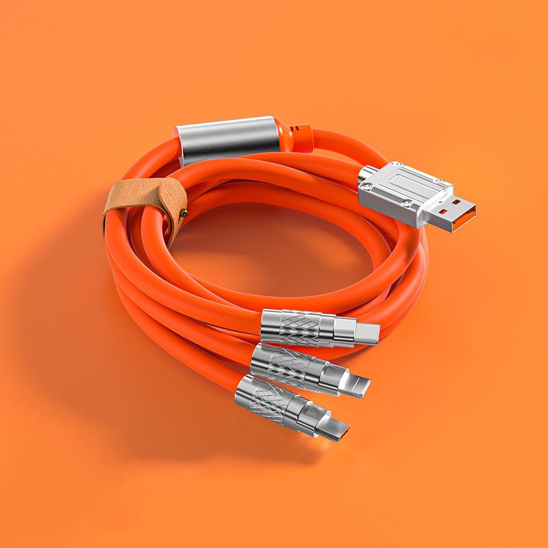 3in1 6A 120W USB-Schnellladekabel für iPhone Micro USB Typ-C 8-Pin-Ladekabel für Huawei Samsung Xiaomi Wird Cord orange