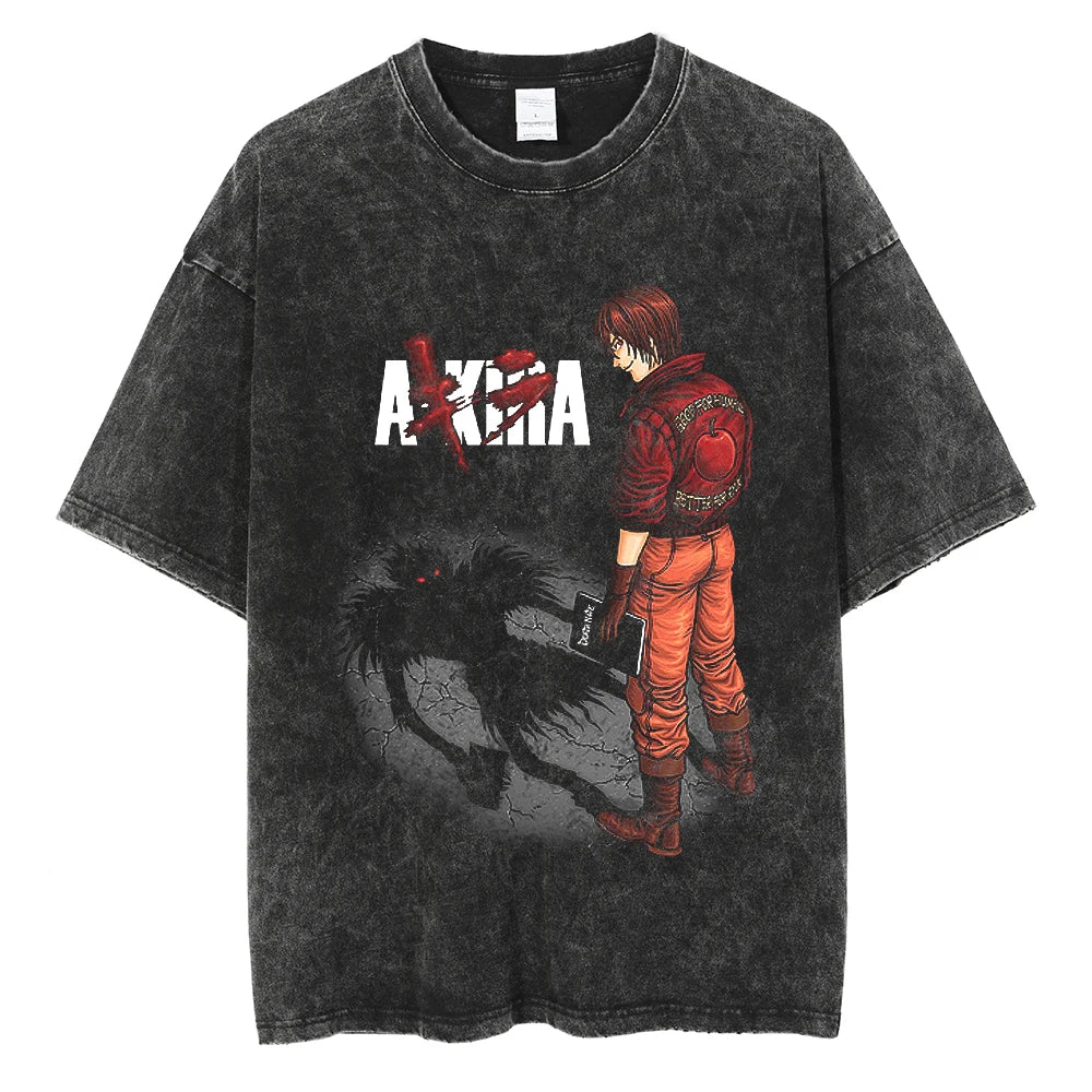 Klassisches Japanisches Anime Death Note Print T-Shirt Herren Gewaschen Übergroß Retro Streetwear Baumwolle Kurzarm Kleidung Lässig Locker Damen Herren Kleidung S bunt