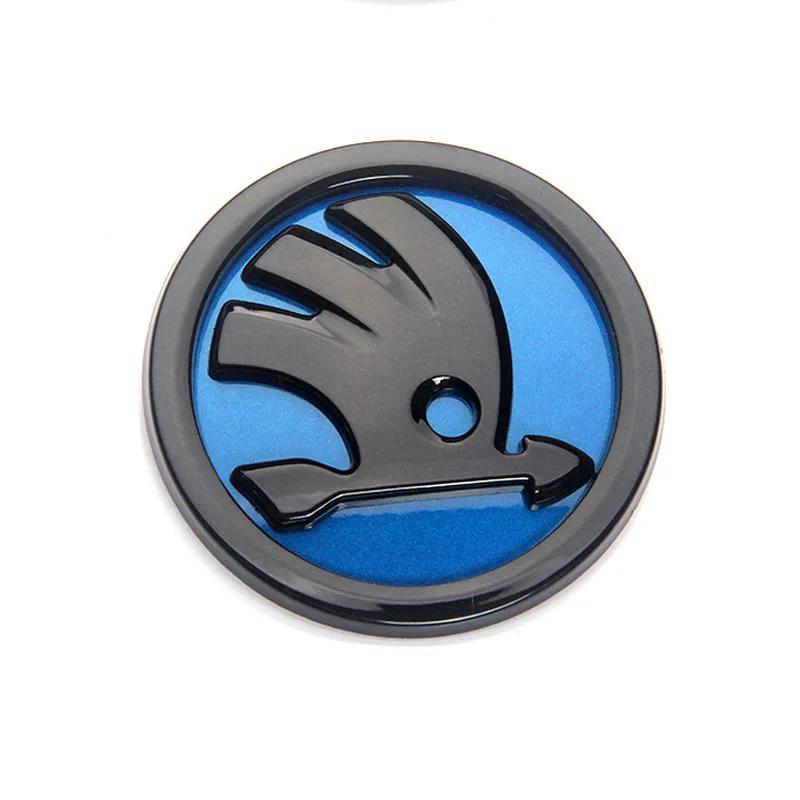 Autoaufkleber 80MM 90MM 100MM Front- und Heckembleme für Skoda Octavia Kodiaq Superb Fabia Rapid Scala Yeti 80MM Rear blau