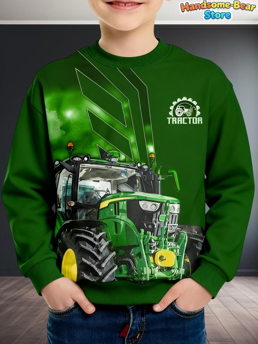 Cooler 3D-Traktor-Aufdruck Kinderkleidung Jungen Sweatshirt Langarm Mode Kinder Herbst Hoodie Outdoor Aktive Kinderkleidung 140 green