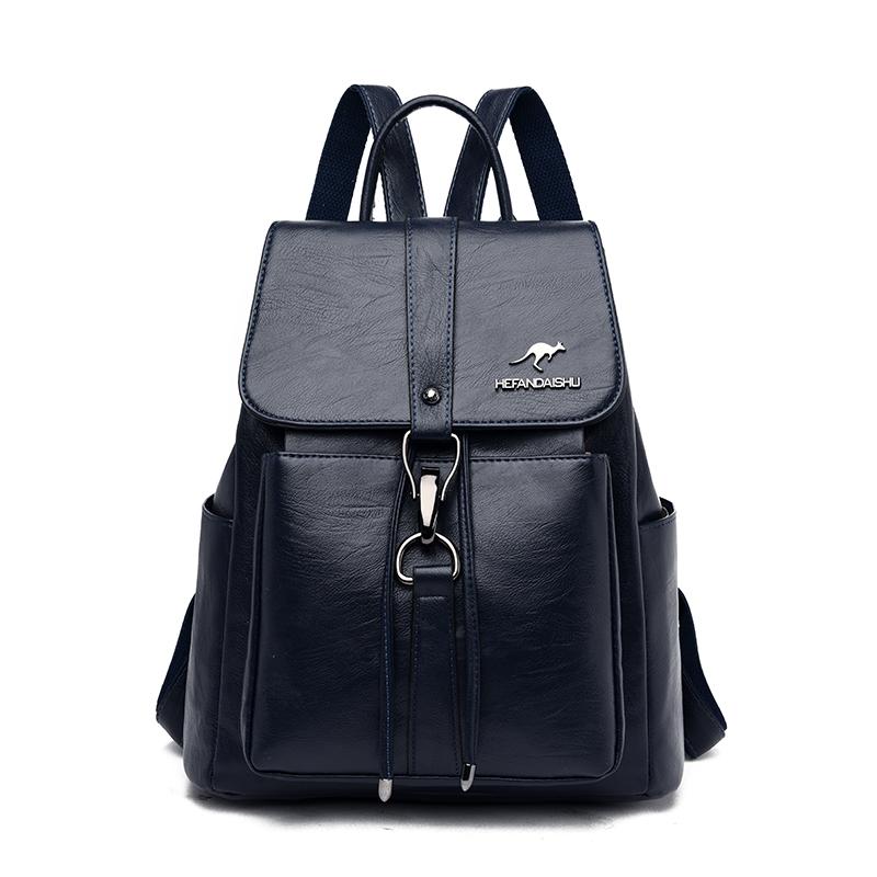 Hochwertiger Lederrucksack Damen Leder Reiserucksack Schultaschen für Teenager Mädchen Sac Damen Umhängetaschen blau