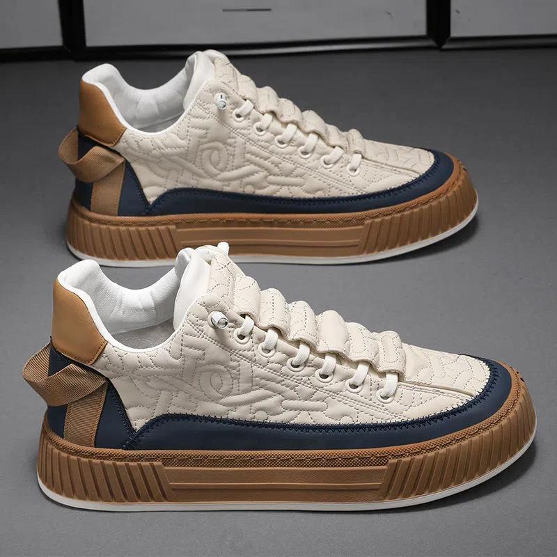 Herren-Sneakers aus PU-Leder, modisch, schlicht, weich, Freizeitschuhe für Herren, Low-Top-Business-Freizeitschuhe für Herren, lässige Sneakers für Herren 39 beige