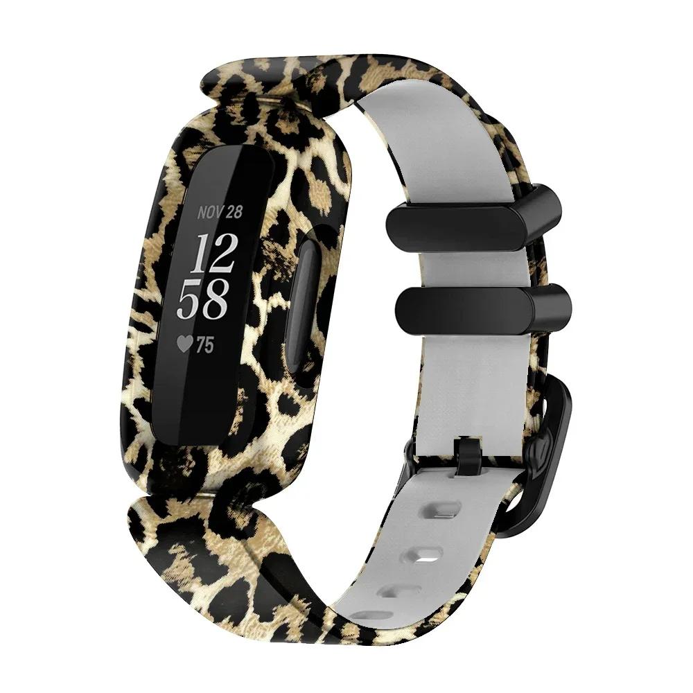 Neues Armband Silikonarmband für Fitbit Ace 3/inspire 2 Smartwatch Armband Ersatz Kinder Armband Uhrenarmbänder For fitbit inspire2 Leo-Print