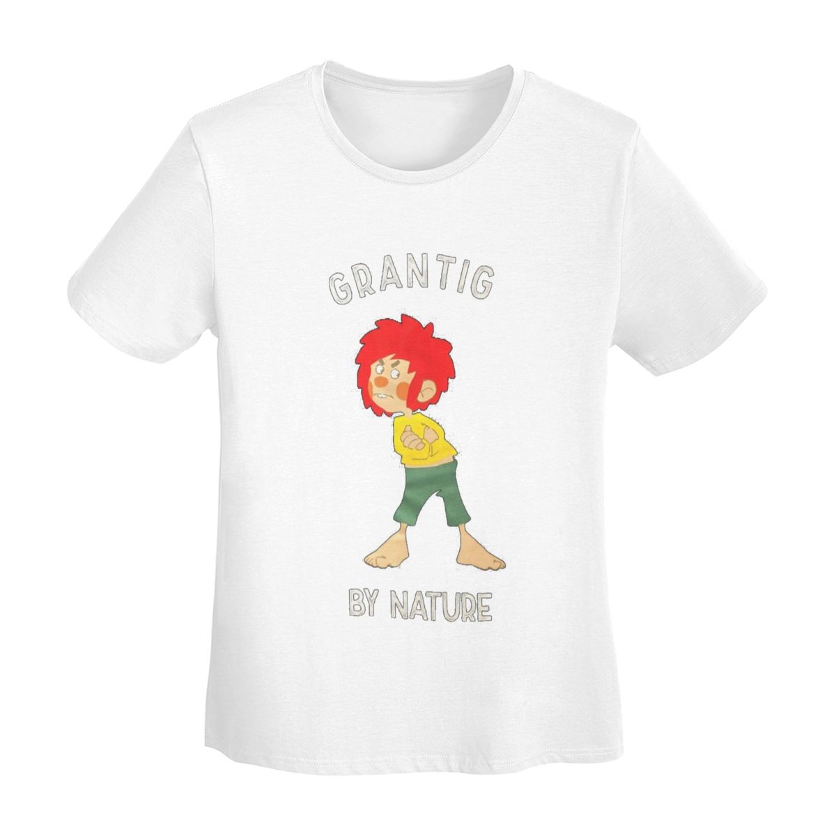 Pumuckl Grantig By Nature T-Shirt Damen Kurzarm T-Shirts Rundhalsausschnitt Streetwear Baumwolle Sommer T-Shirts Streetwear M white