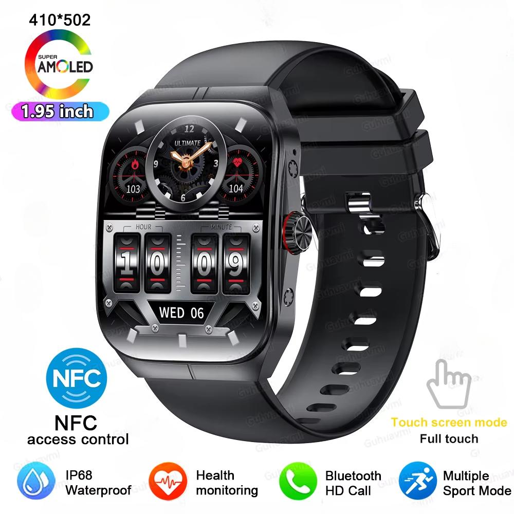 2025 Neue NFC Smartwatch AMOLED Bildschirm Zeigt immer die Zeit Bluetooth Anruf Serie 9 Uhr Benutzerdefiniertes Zifferblatt Herren Sport Gesundheit Damen Smartwatch Silicone schwarz