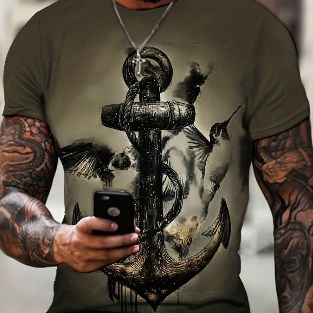 3D-Kompass-T-Shirts für Herren, kurzärmelig, Vintage-Streetwear, O-Ausschnitt, Pullover, Matrosenkleidung, Retro-T-Shirts, 6XL, männliche T-Shirts M