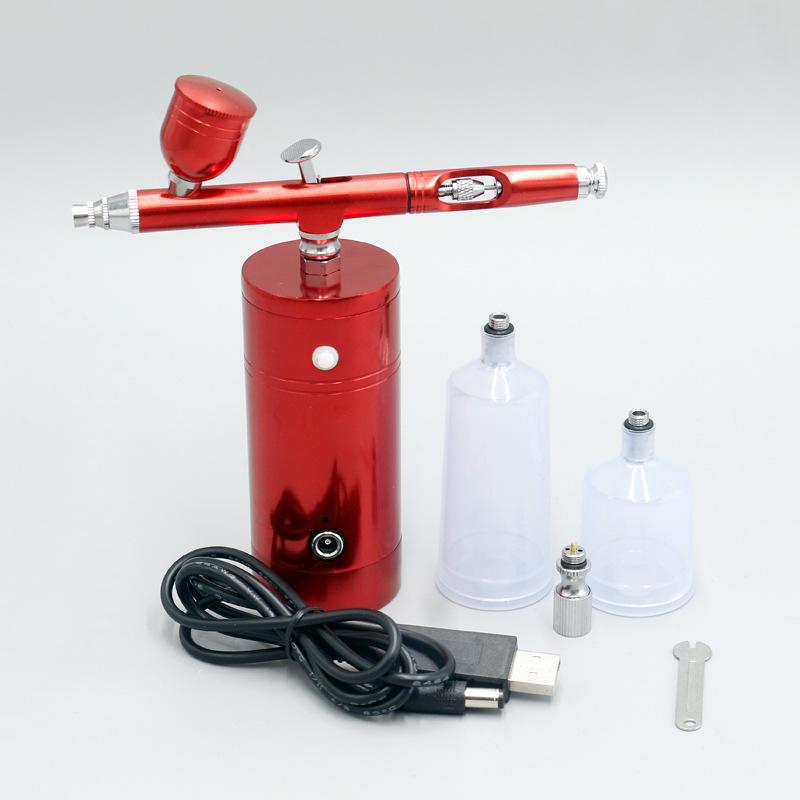 Airbrush-Set mit Kompressor, wiederaufladbare kabellose Airbrush-Pistole mit 18 PSI, automatisches Hand-Airbrush-Set für Nailart-Make-up, Friseur, Modellmalerei, Kuchen RED