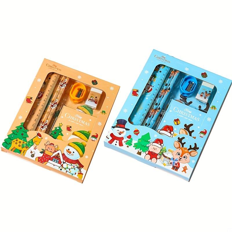 2 Sets Weihnachts-Schreibwaren-Geschenkset für Studenten, süßes Cartoon-Radiergummi-Set, kleine Weihnachtsgeschenke für Studenten, Schulbedarf für Studenten blue+orange