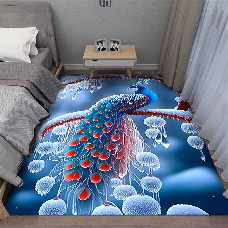 Teppich mit Pfauenvogel- und Tiermotiv, exquisiter Teppich für Zuhause, Wohnzimmer, Schlafzimmer, Sofa, Fußmatte, Dekor, Teppich, rutschfeste Bodenmatte 50*80cm