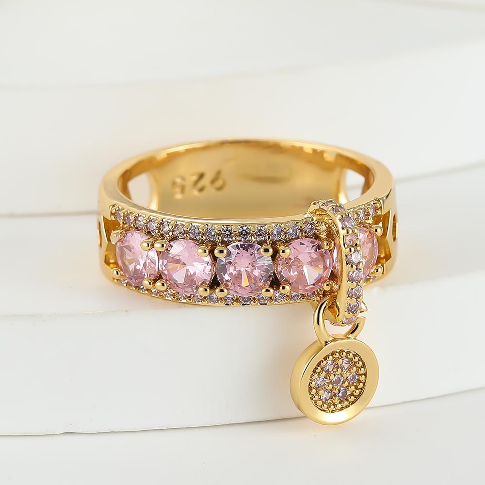 Luxus Rose Silber Gold Farbe Weißer Stein Verlobungsring Vintage Eheringe für Frauen Modeschmuck 7 rosa