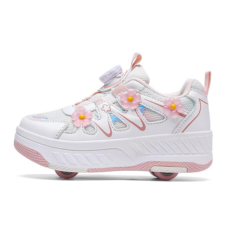 29-40 Jungen Drehknopf Vierrad-Skates Rollschuhe Rollschuhlaufen Abnehmbare Studenten-Skates Kinderschuhe mit Rädern 39 rosa