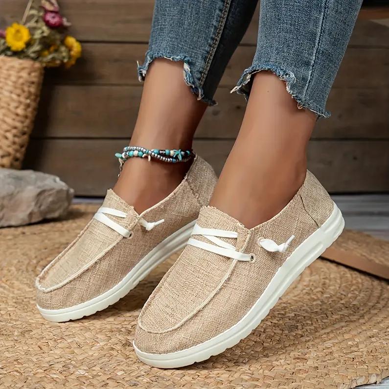 Schnür-Loafer-Schuhe für Damen, lässige, leichte Slip-On-Schuhe aus Segeltuch, Outdoor-Schuhe für Damen 36 khaki